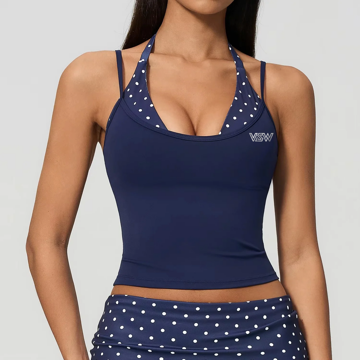 Velora Amelisse™ Polka Dot Halter Workout Tank