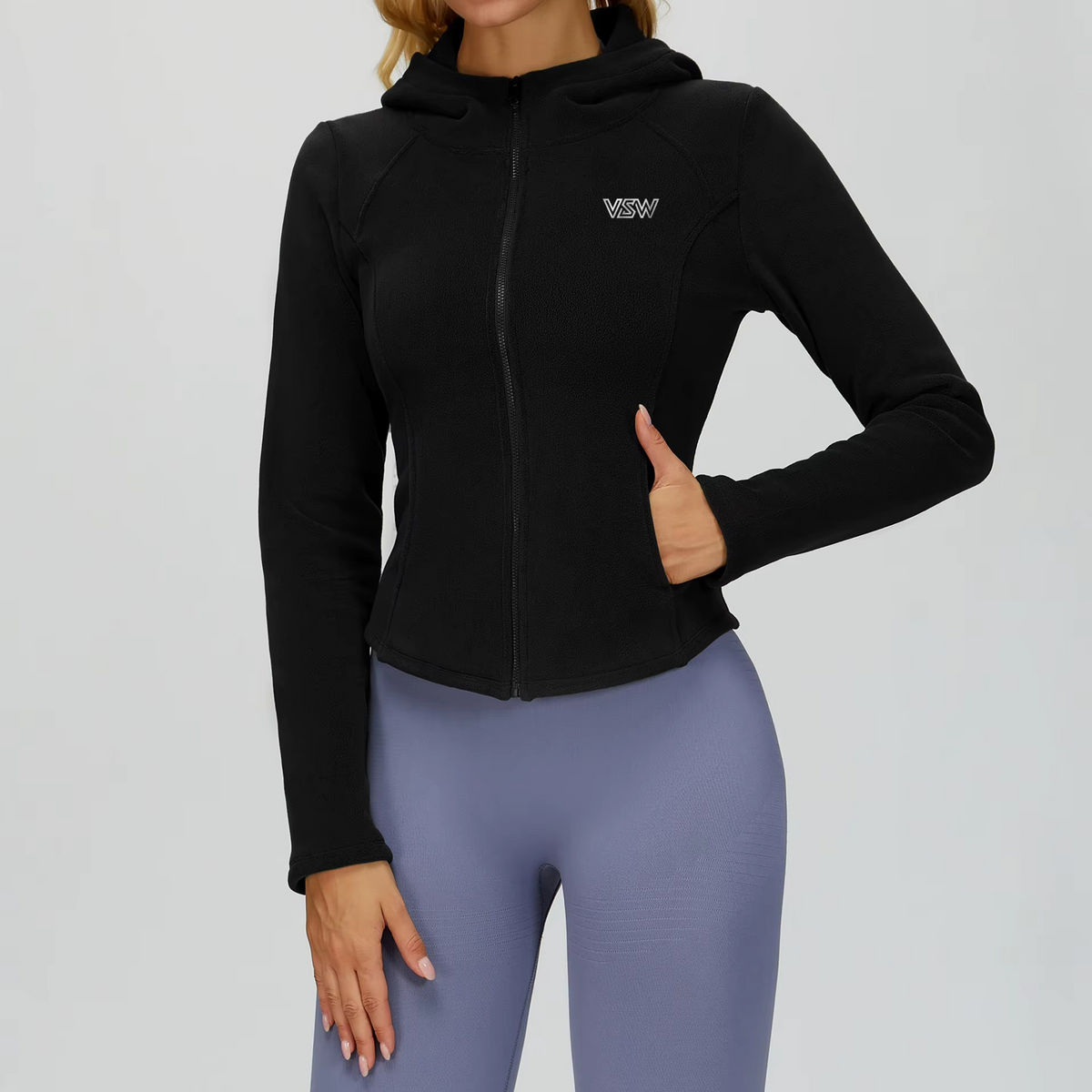 Velora Avielle™ Plush Slim-Fit Hooded Sports Jacket