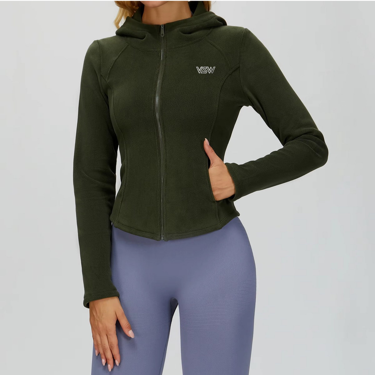 Velora Avielle™ Plush Slim-Fit Hooded Sports Jacket